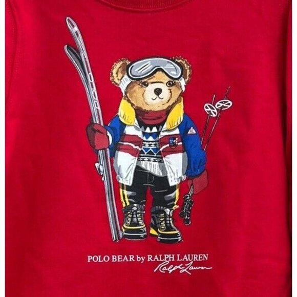 POLO Ralph Lauren Girls Size 6 Sweatshirt Fleece Skiing Bear Red Dress NWT - Picture 2 of 5